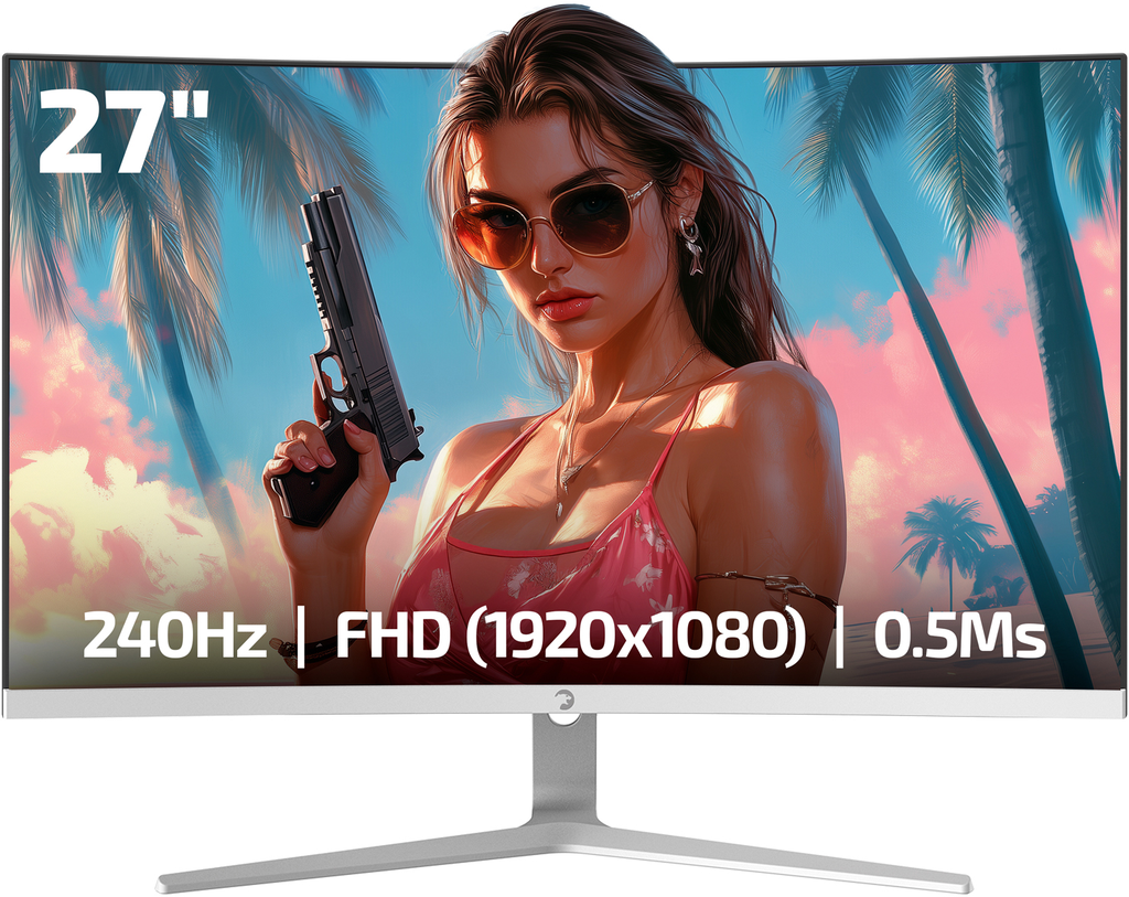 GamePower Vivid V60 27" Curved RGB 240Hz 0.5ms FHD 1500R Curved 2x2W Speaker VA Gaming Monitor, White