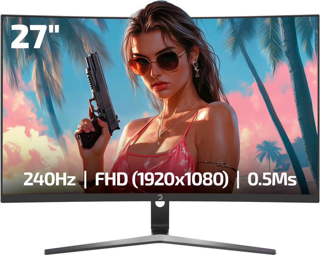 GamePower Vivid V60 27" Curved RGB 240Hz 0.5ms FHD 1500R Curved 2x2W Speaker VA Gaming Monitor, Black