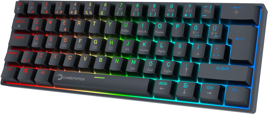 GamePower Lyra RGB 60M 62 Tuş Mekanik Kablolu Blue Switch Klavye, Siyah