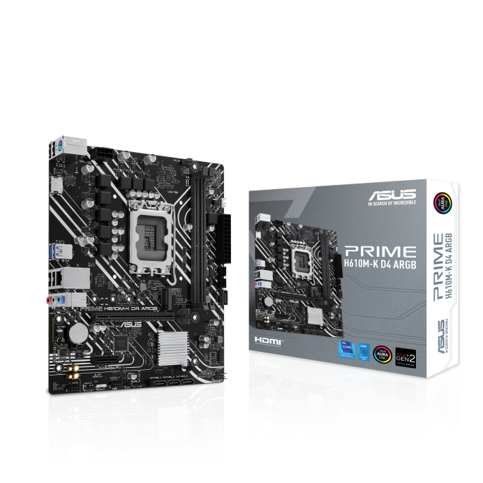 [90MB1HN0-M0EAY0] Asus Prime H610M-K D4 ARGB Intel LGA1700 DDR4 Micro ATX Motherboard