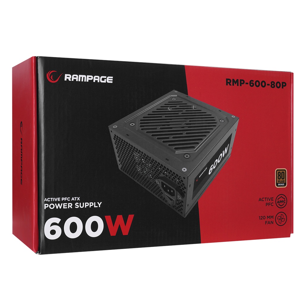 Rampage RMP-600-80P 600W 80Plus Bronze 12cm Fan Aktif PFC Power Supply