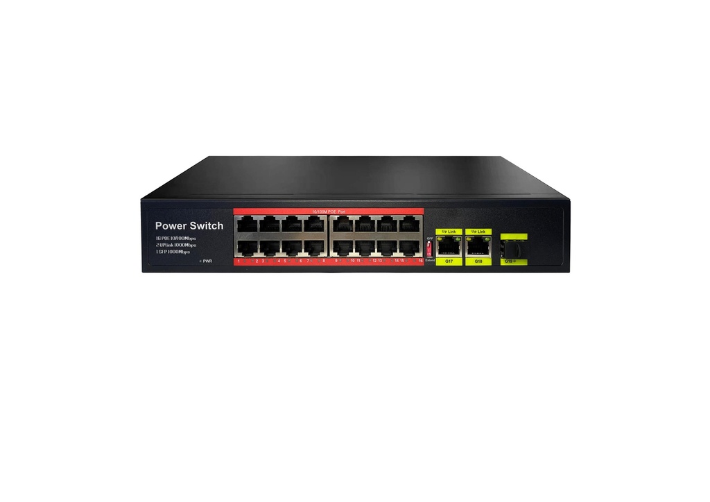 Uranium POE-1621SFP-200W 16 Port 10/100 2X Gigabit RJ45 1X SFP Uplink 200W Poe Switch