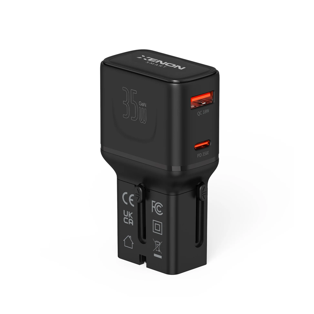 Xenon Smart X6407 Priz Dönüştürücü 35W GaN Hızlı Şarj, 200+ Ülke, USB-C & USB-A, PD PPS, Seyahat Adaptörü
