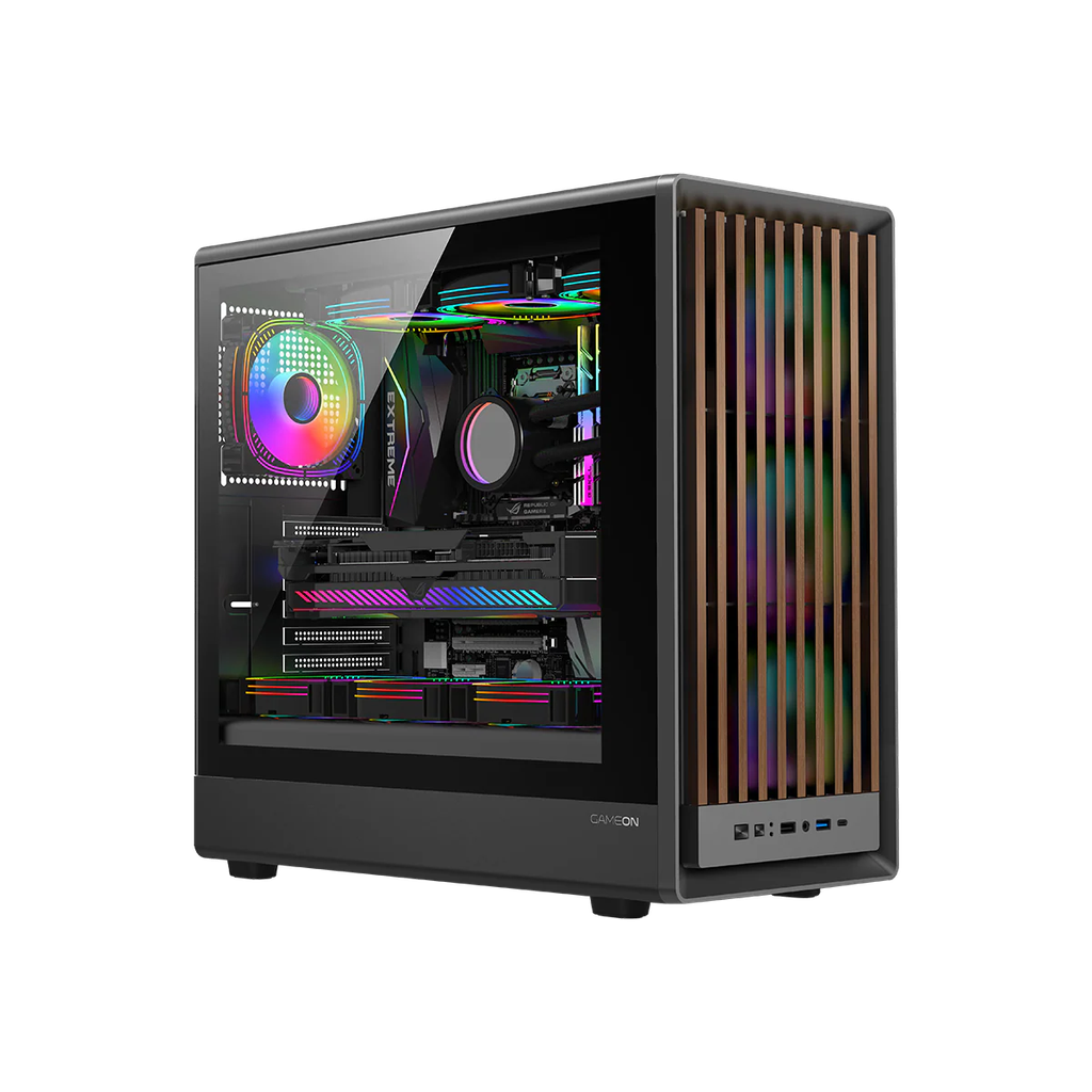 GameOn GO-TIMBERI-M Midnight Series ARGB, PWM Mid Tower Gaming Case, Black Wood