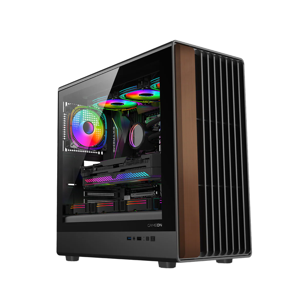 GameOn GO-TIMBER-M Midnight Series ARGB, PWM Mid Tower Gaming Case, Black Wood