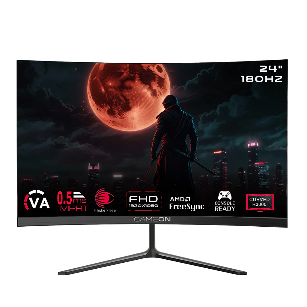 GameOn Pro 24" FHD VA Panel Curved, 180Hz, MPRT 0.5ms, HDMI 2.1, IPS PS5 Desteği Oyuncu Monitörü, Siyah