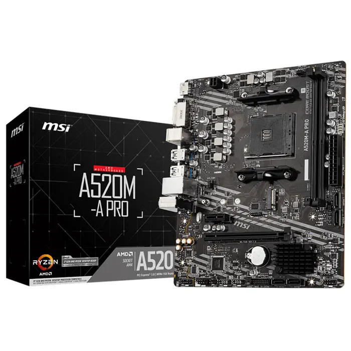 MSI A520M-A Pro AMD A520 Socket AM4 DDR4 4600(OC)MHz mATX Gaming Motherboard