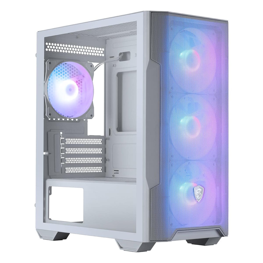 MSI MAG Forge M100R Tempered Glass Mesh 4x120mm ARGB Fan USB 3.2 Micro-ATX Tower Gaming Case, White