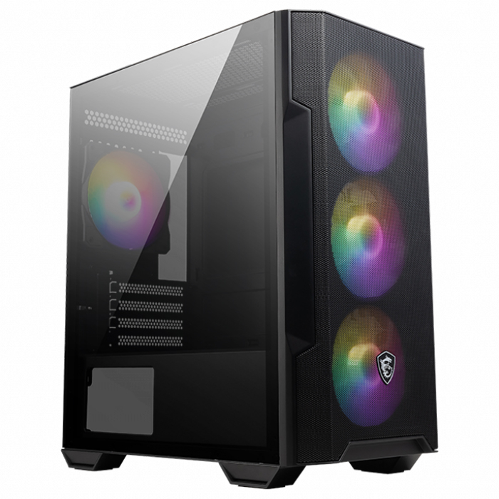 MSI MAG Forge M100R Tempered Glass Mesh 4x120mm ARGB Fan USB 3.2 Micro-ATX Tower Gaming Case, Black