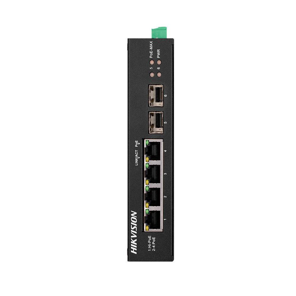 Hikvision DS-3T0506HP-E/HS 4-Port Gigabit PoE+ Compatible Unmanaged Industrial Switch