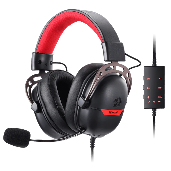 Redragon H376BR H376 Aurora 7.1 Surround USB Wired Gaming Headset, Black