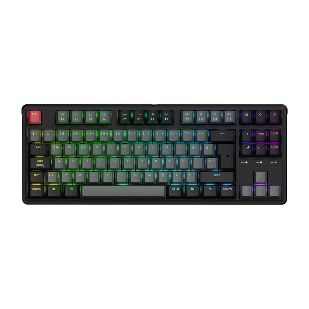 Keychron C3PX-H3-TR C3 Pro 8K QMK Kablolu TR Özel Kahverengi Switch Mekanik Klavye, Siyah