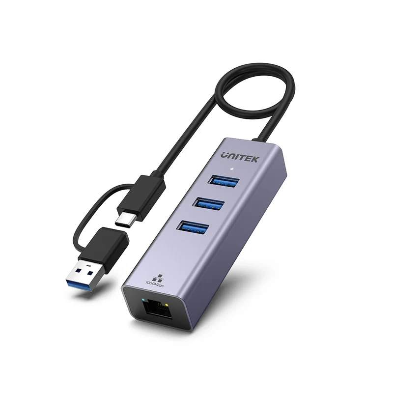 Unitek Y-3088B 4 Portlu USB 3.0 Ethernet Hub USB Type-A Gigabit RJ45 Ağ Adaptörü