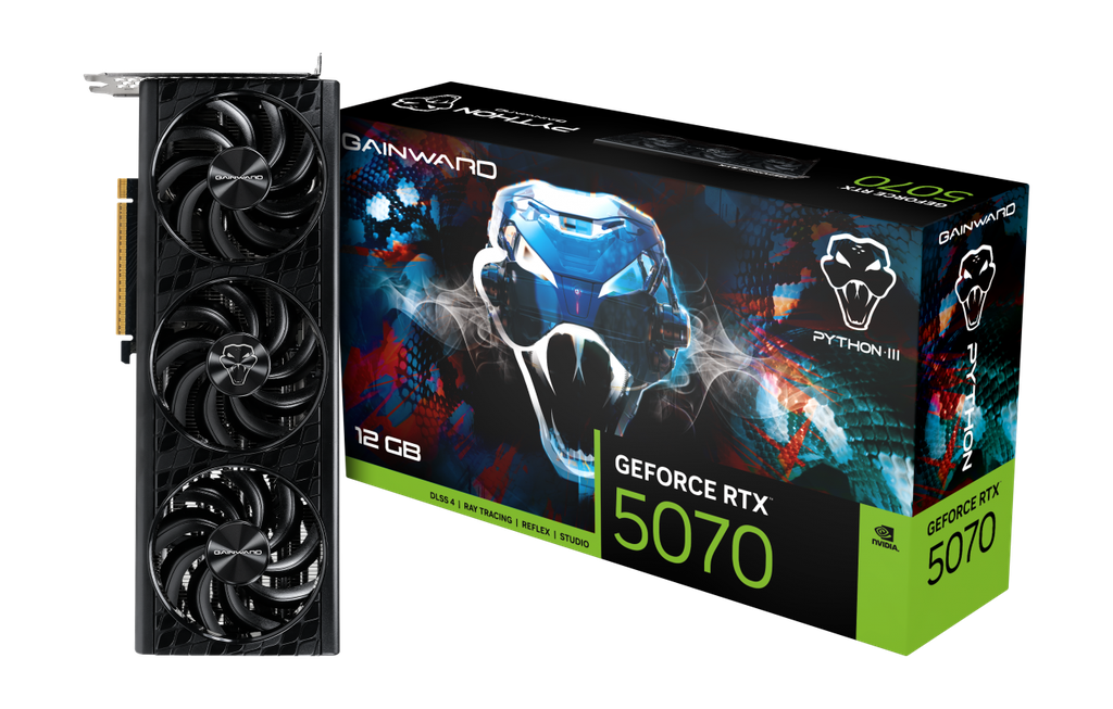 Gainward NE75070019K9-GB2050T GeForce RTX 5070 Python III 12GB GDDR7 192Bit 3 Fan DLSS 4 Graphics Card