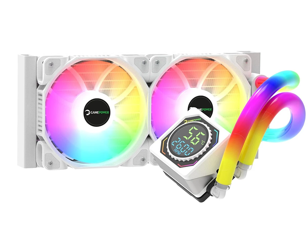 Gamepower Skadi Square 240 ARGB 240mm CPU Liquid Cooler with RGB Tubing, White