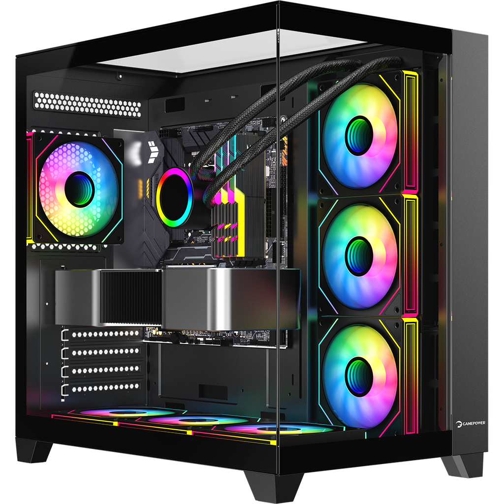 GamePower Warcry TopGlass 750W 4xARGB Tempered Glass ATX Gaming Case, Black
