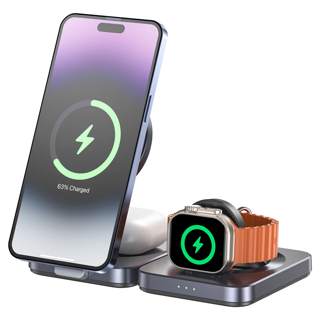 Unitek P1300AGY01 Qi2 3-in-1 Wireless Charging Station 15W Foldable for iPhone, AirPods, and Apple Watch