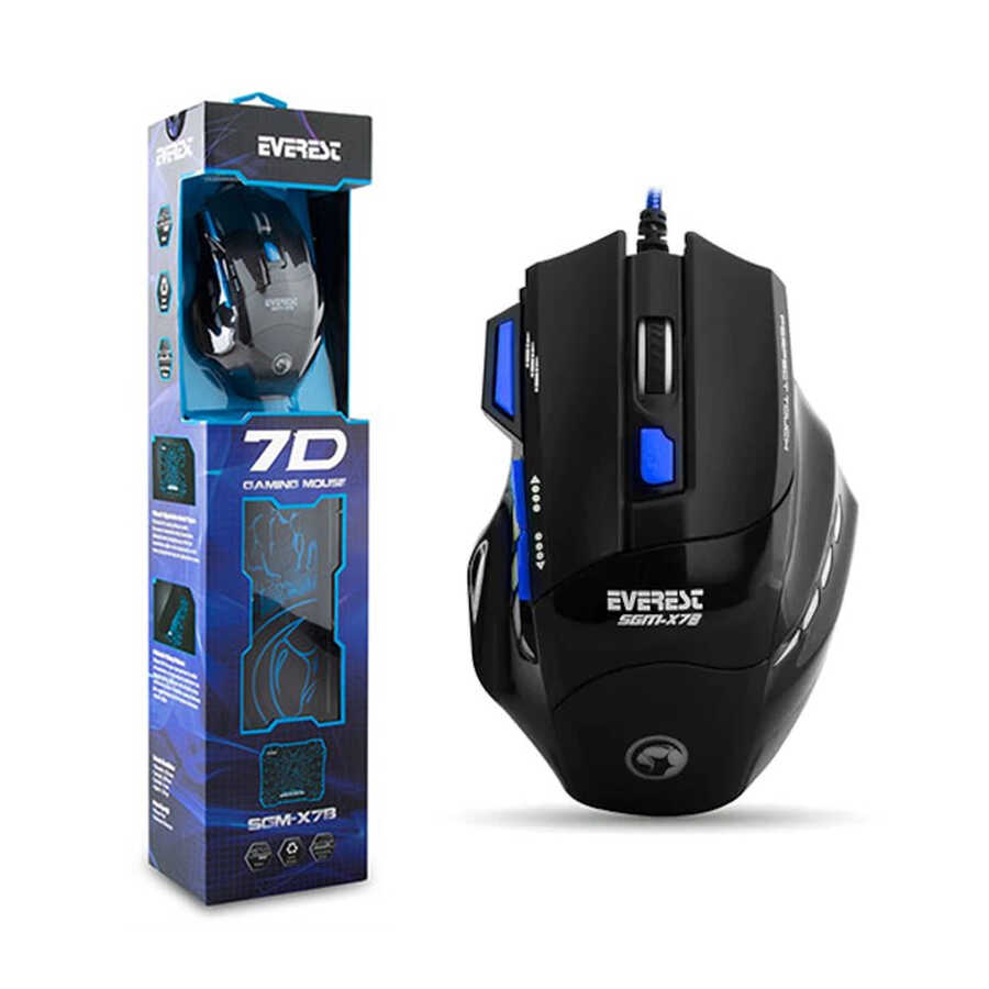 [SGM-X7B] Everest SGM-X7 Kablolu Optik Mavi Oyuncu Mouse ve Mouse Pad