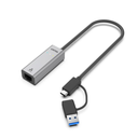 Unitek U1313CGY01 Hibrit USB-C/USB-A 2.5Gbps Gigabit Ethernet Adaptörü 5Gbps USB-A ve USB-C Portlu